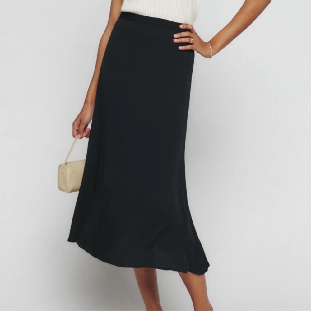 Reformation Black Midi Slip Skirt